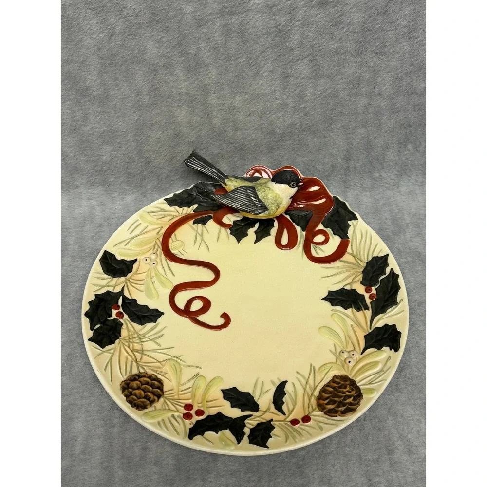 Lenox Winter Greetings Plate Ivory Chickadee 3D Wreath‎ Catherine McClung